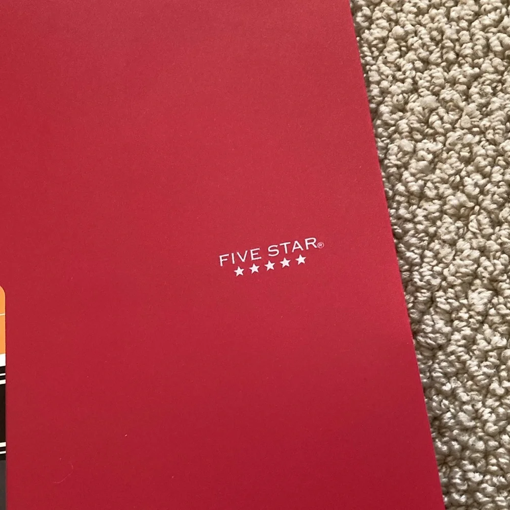 NEW Mead Five Star 2 Pocket Premium Stay Put Folder Red with Dividers Plastic
